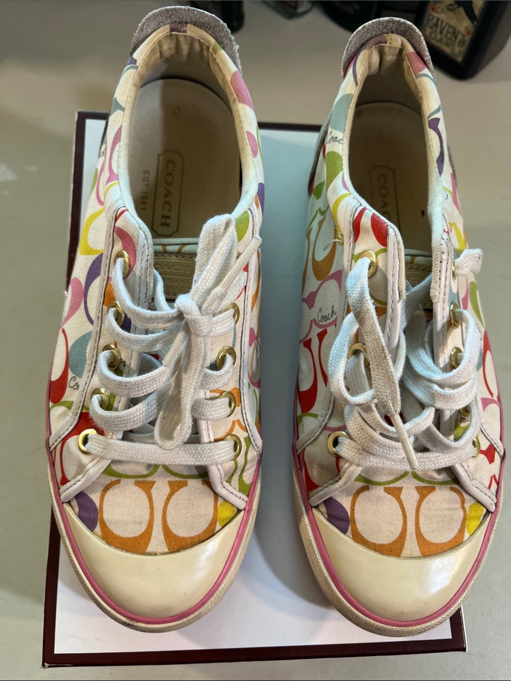 Coach Multicolor Signature Canvas Lace-Up Sneakers in White